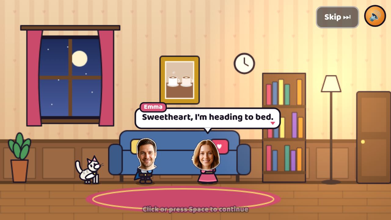 The opening scene at home with the couple on the sofa