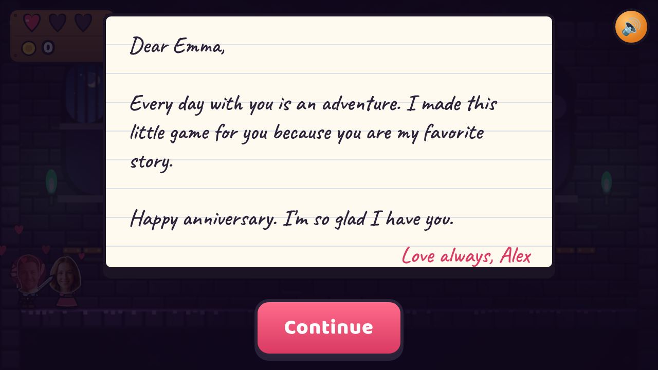A handwritten personal letter at the end of the game